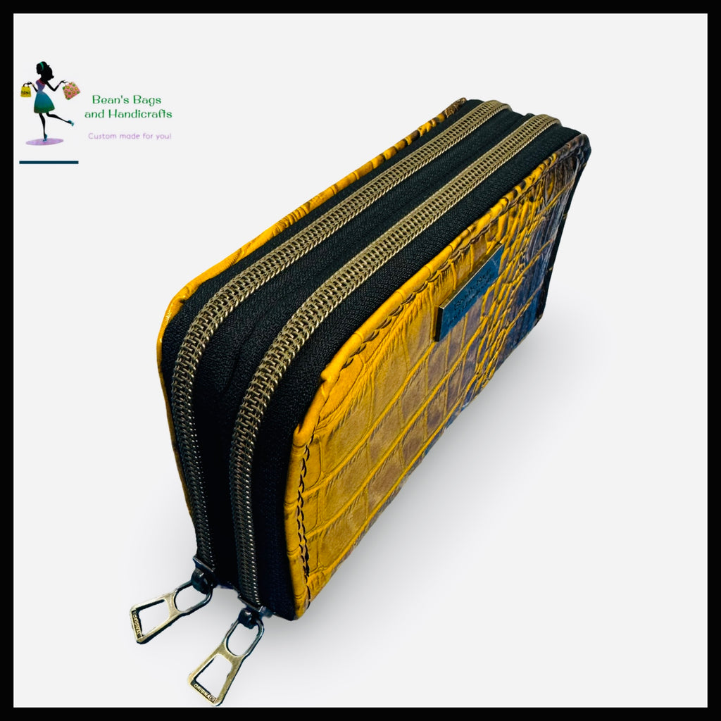 Deuce Coupe Double Zip Wallet - Mustard croc