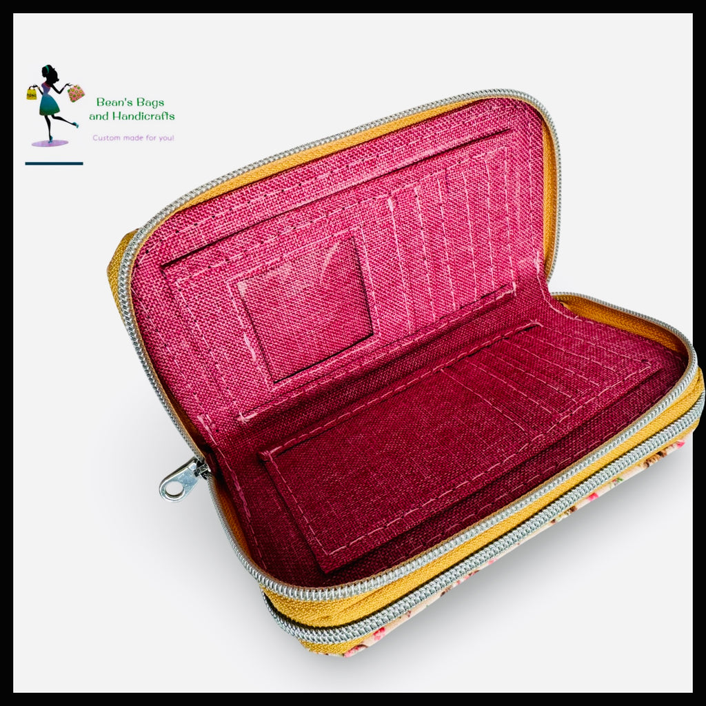 Deuce Coupe Double Zip Wallet -  Highland Cows Pink and Yellow