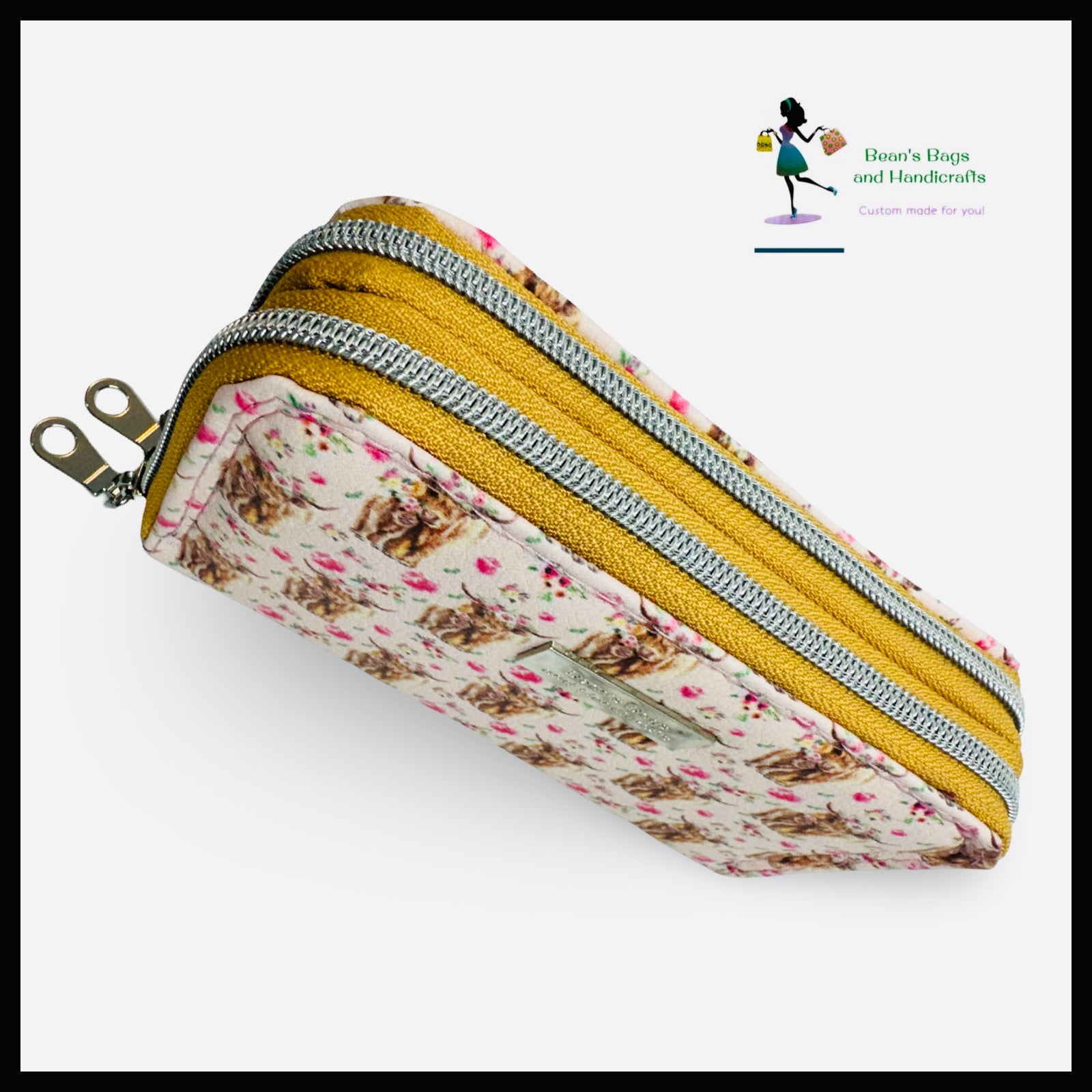 Deuce Coupe Double Zip Wallet -  Highland Cows Pink and Yellow