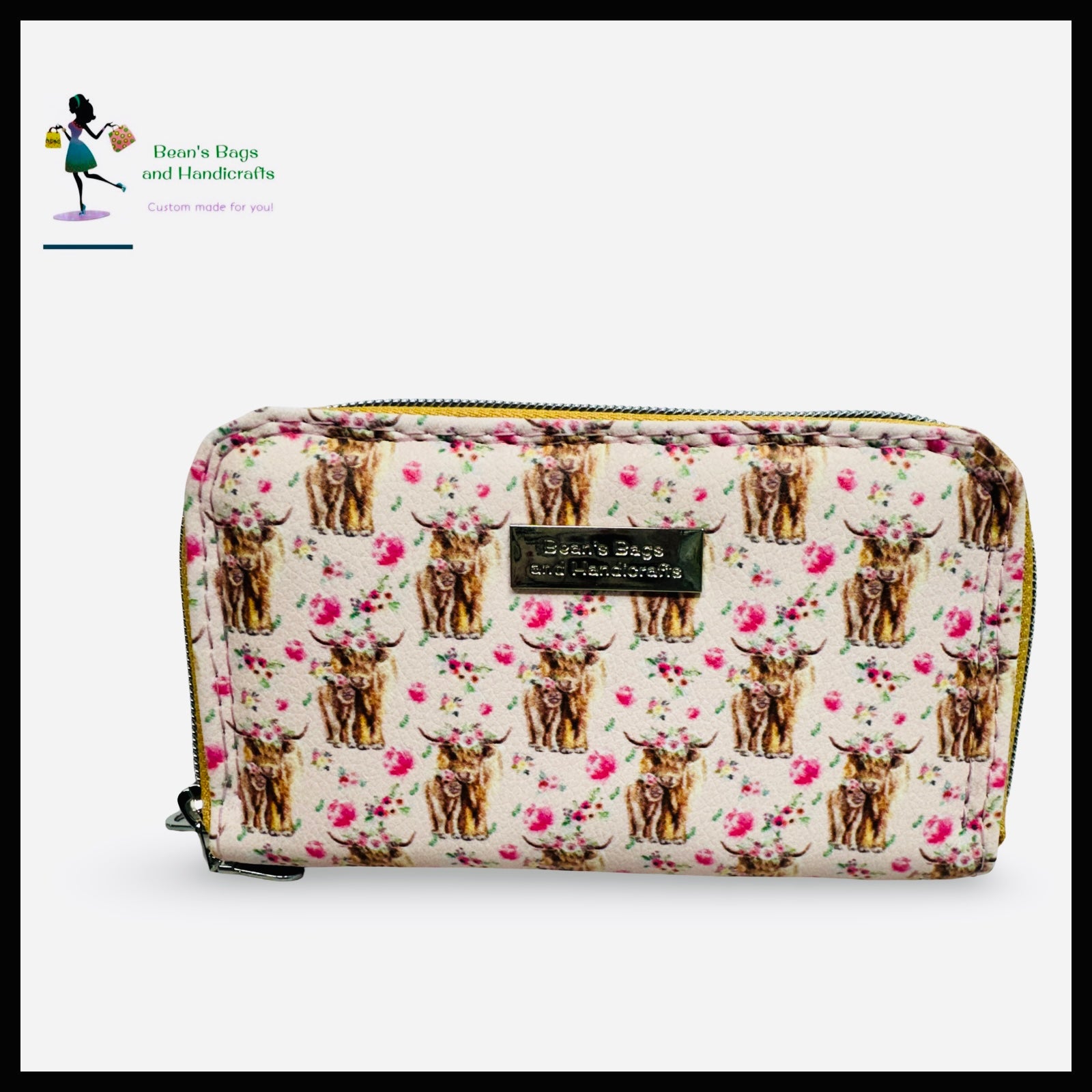 Deuce Coupe Double Zip Wallet -  Highland Cows Pink and Yellow