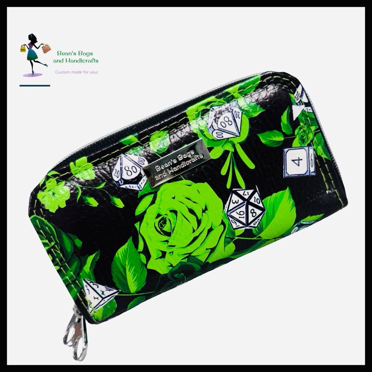 Deuce Coupe Double Zip Wallet -Green Roses and Gaming Dice
