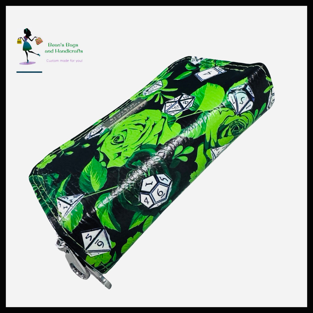 Deuce Coupe Double Zip Wallet -Green Roses and Gaming Dice