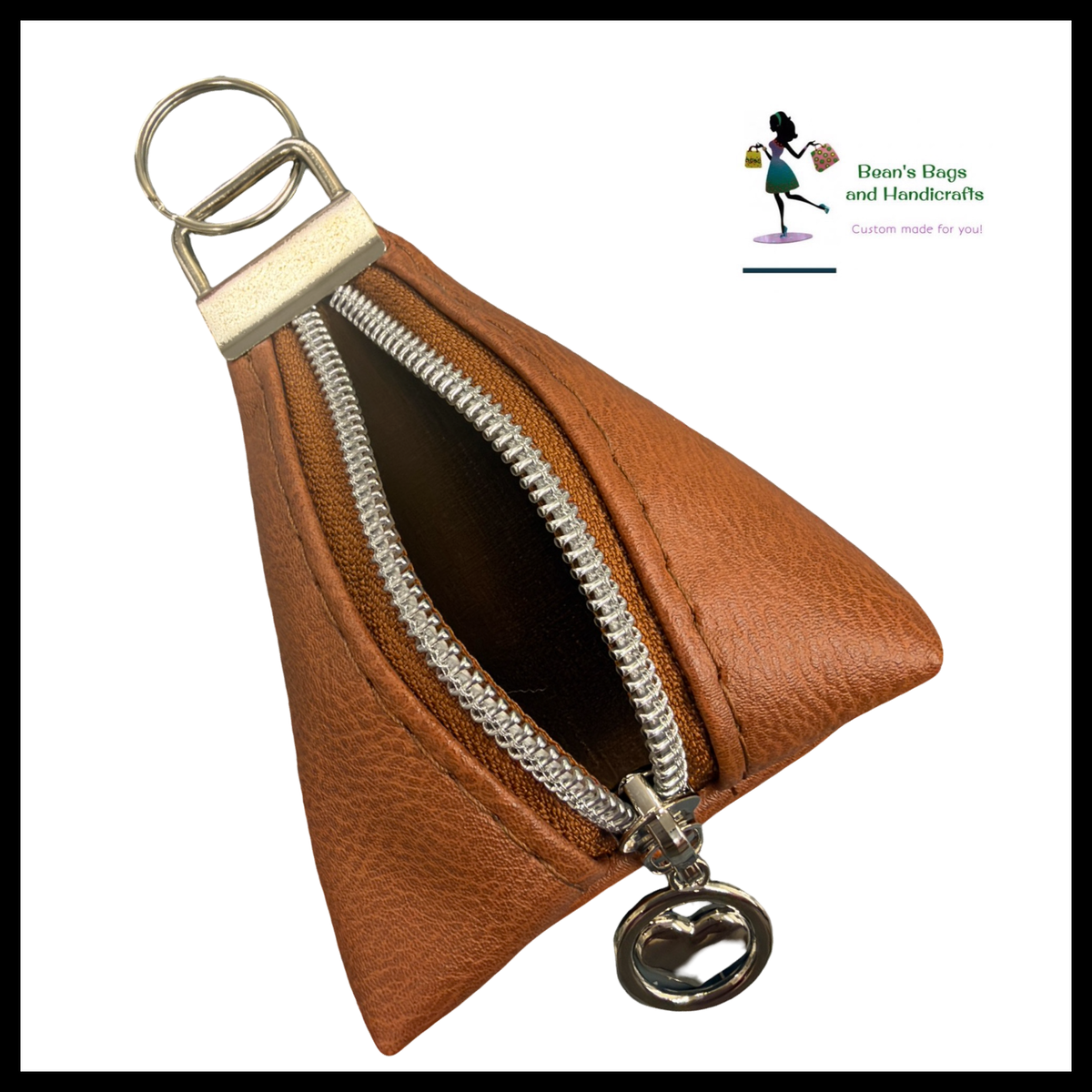 Key Chain Pouch -Caramel and Nickel Heart