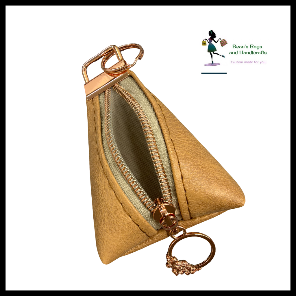 Key Chain Pouch -Light Brown and Rosegold Floral
