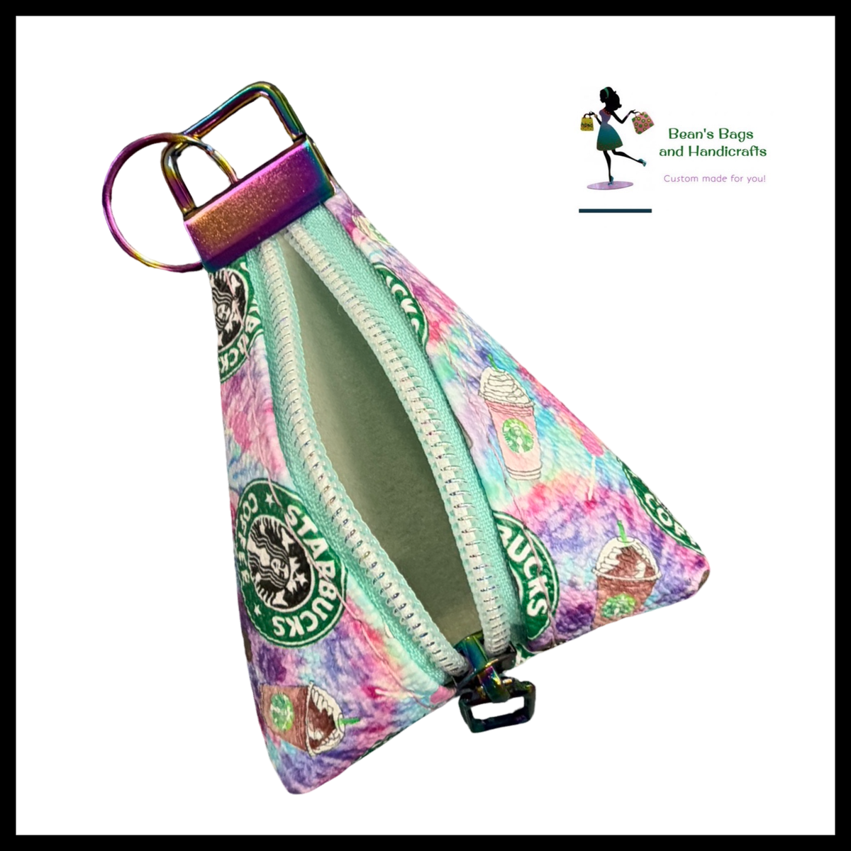 Key Chain Pouch -SB Pastel Mint Rainbow