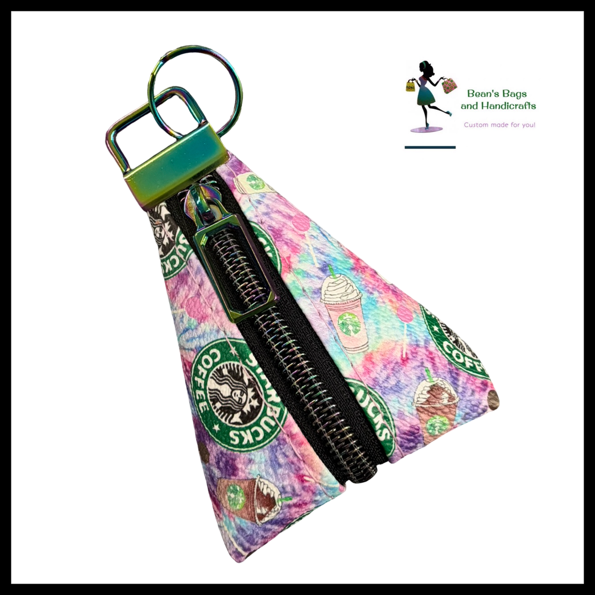 Key Chain Pouch -SB Pastel Black Rainbow