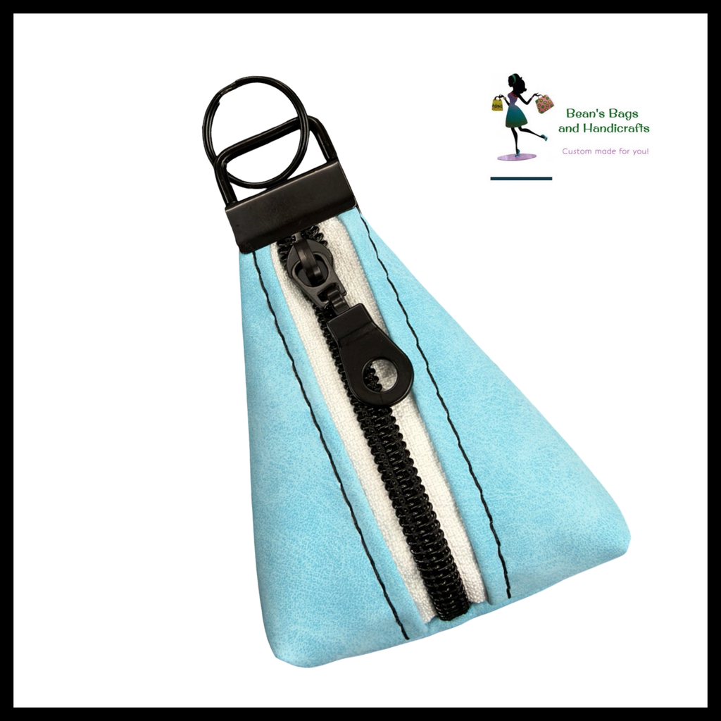 Key Chain Pouch - Suede Like Blue and White Matte Black