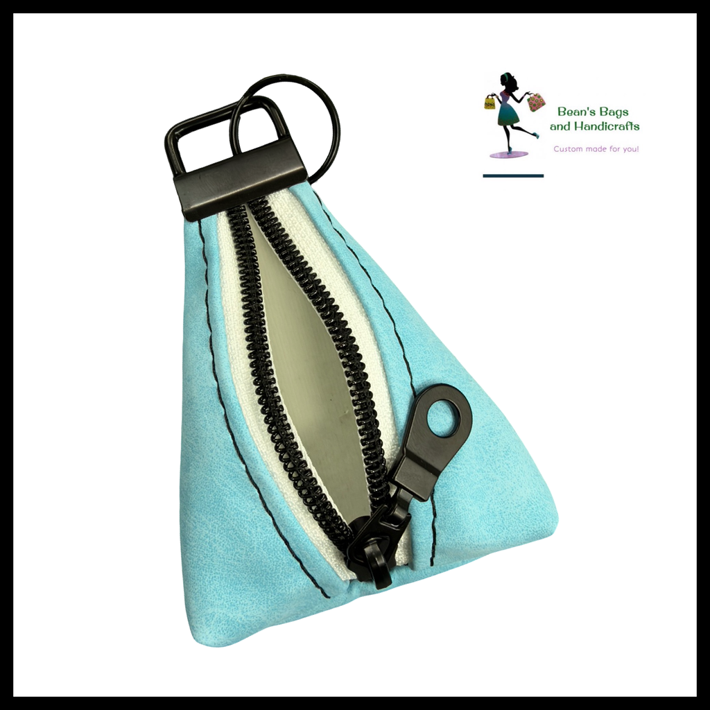 Key Chain Pouch - Suede Like Blue and White Matte Black