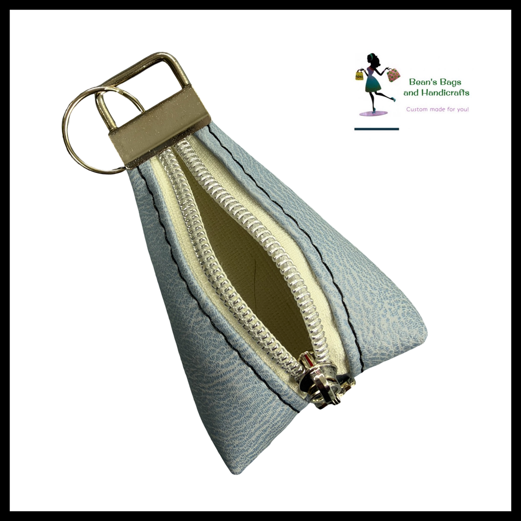 Key Chain Pouch -Patina Denim Blue and White Nickel