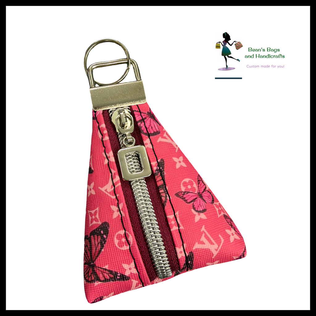 Key Chain Pouch -LV Pink Butterfly and Nickel