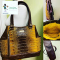 Simona Bag - Brown Real Leather with Faux Leather Croc Print - Previously Loved