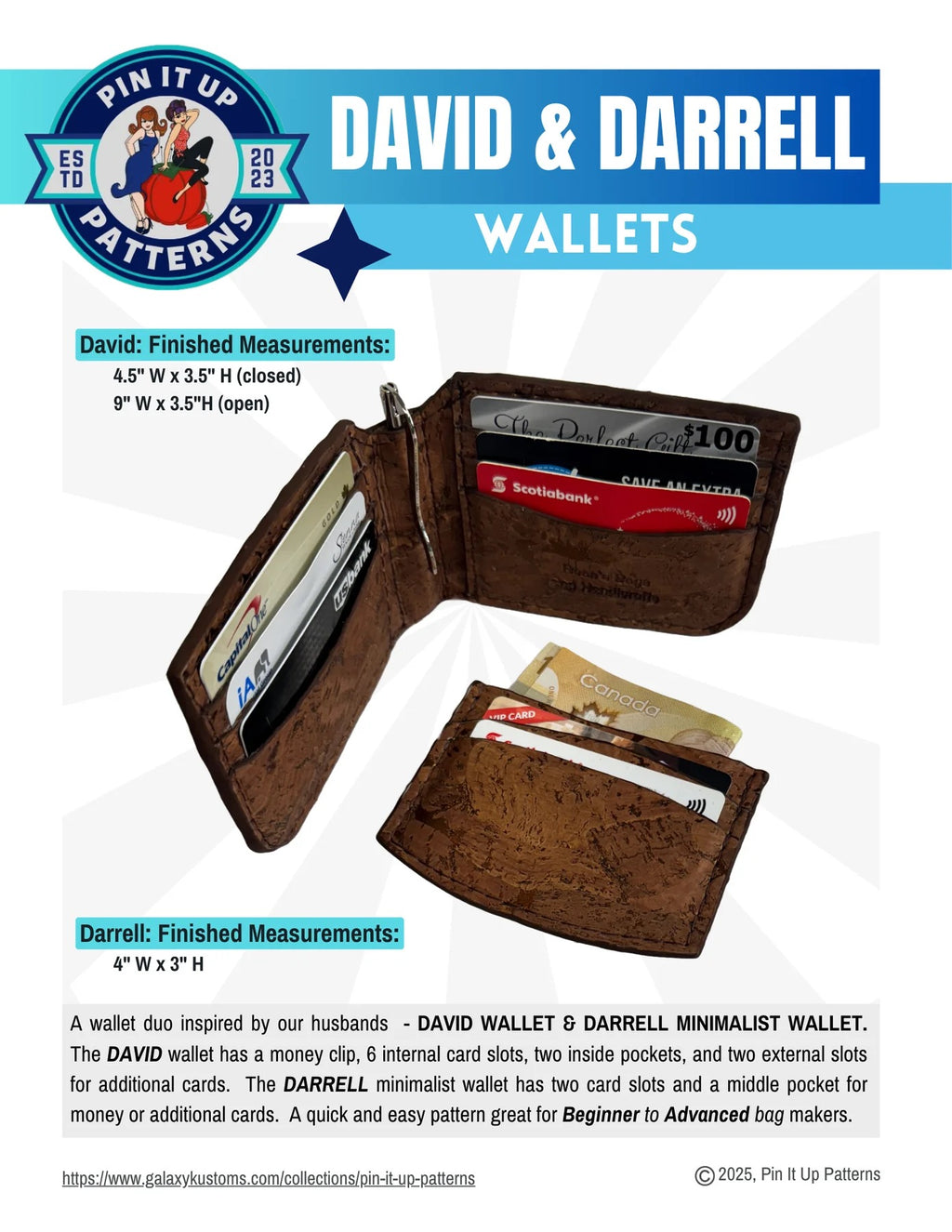 David Wallet & Darrell Minimalist Wallet - Pin It Up Patterns - PDF Sewing Pattern
