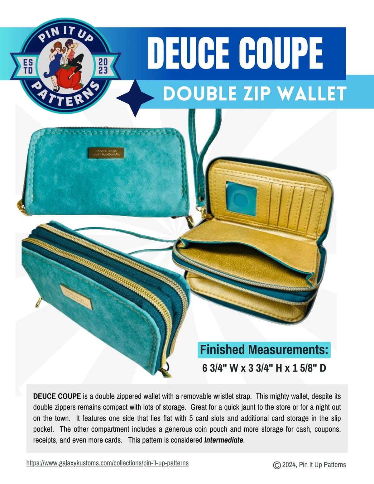 Deuce Coupe Double Zip Wallet - Pin It Up Patterns - PDF Sewing Pattern